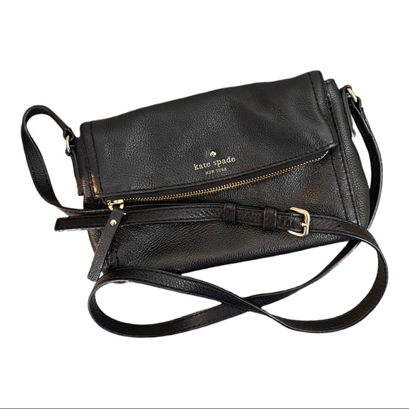 kate spade Handbags - Kate Spade Black Soft Leather Fold-over Crossbody Bag
